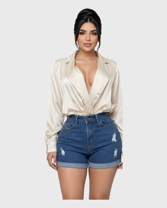 Elena Satin Bodysuit Crema para mujer - vista frontal