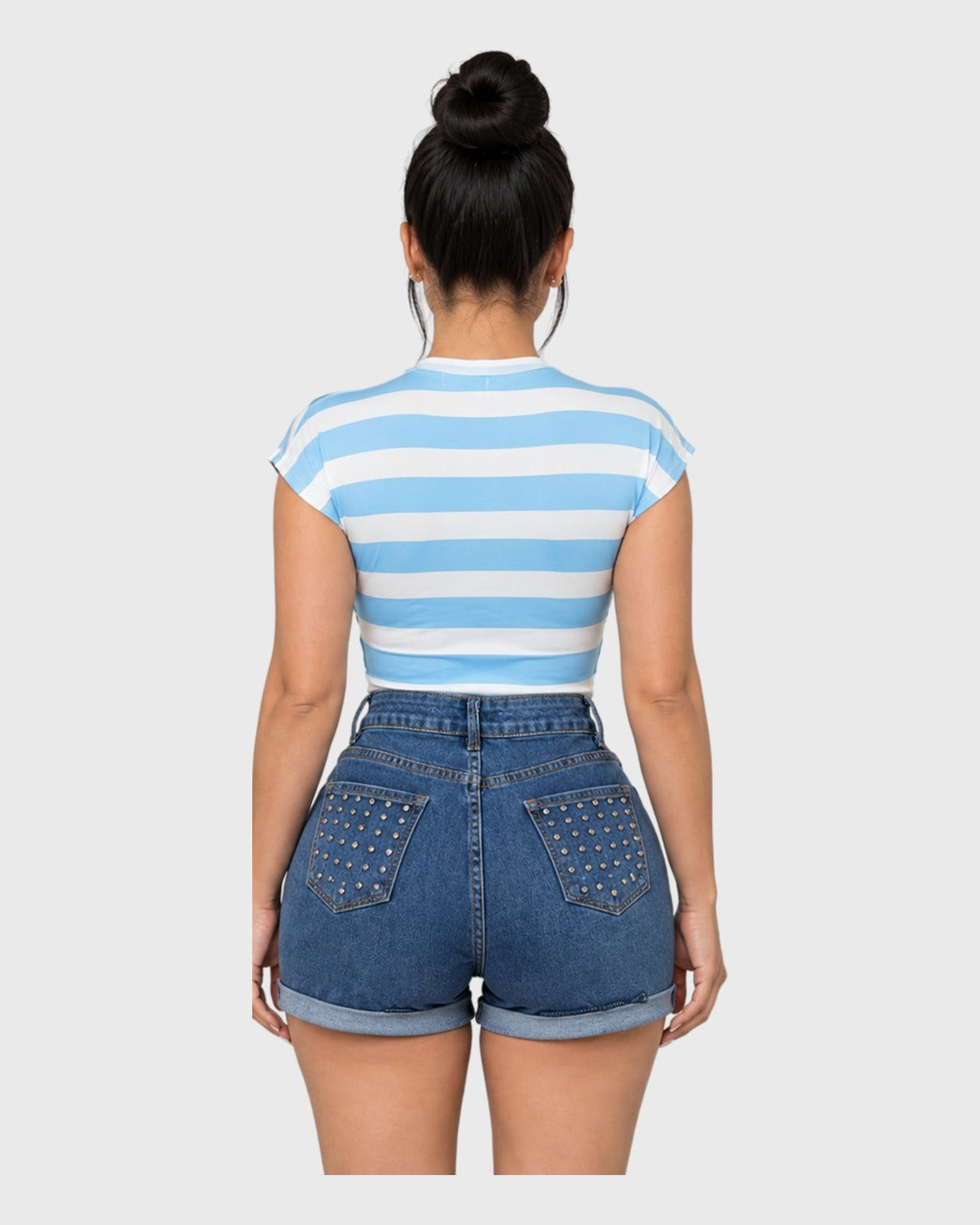 Weekend Stripe Top Celeste para mujer - vista posterior