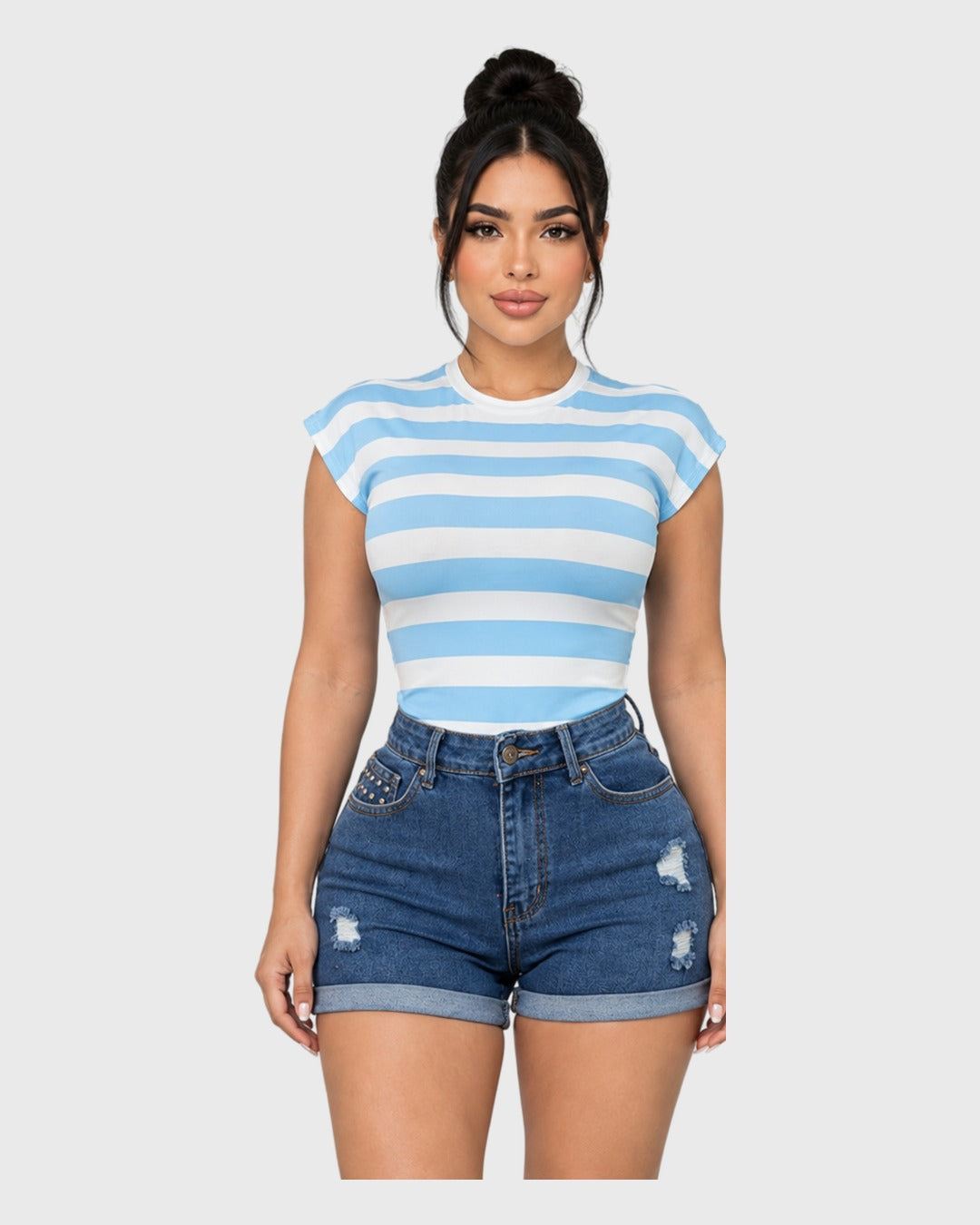 Weekend Stripe Top Celeste para mujer - vista frontal