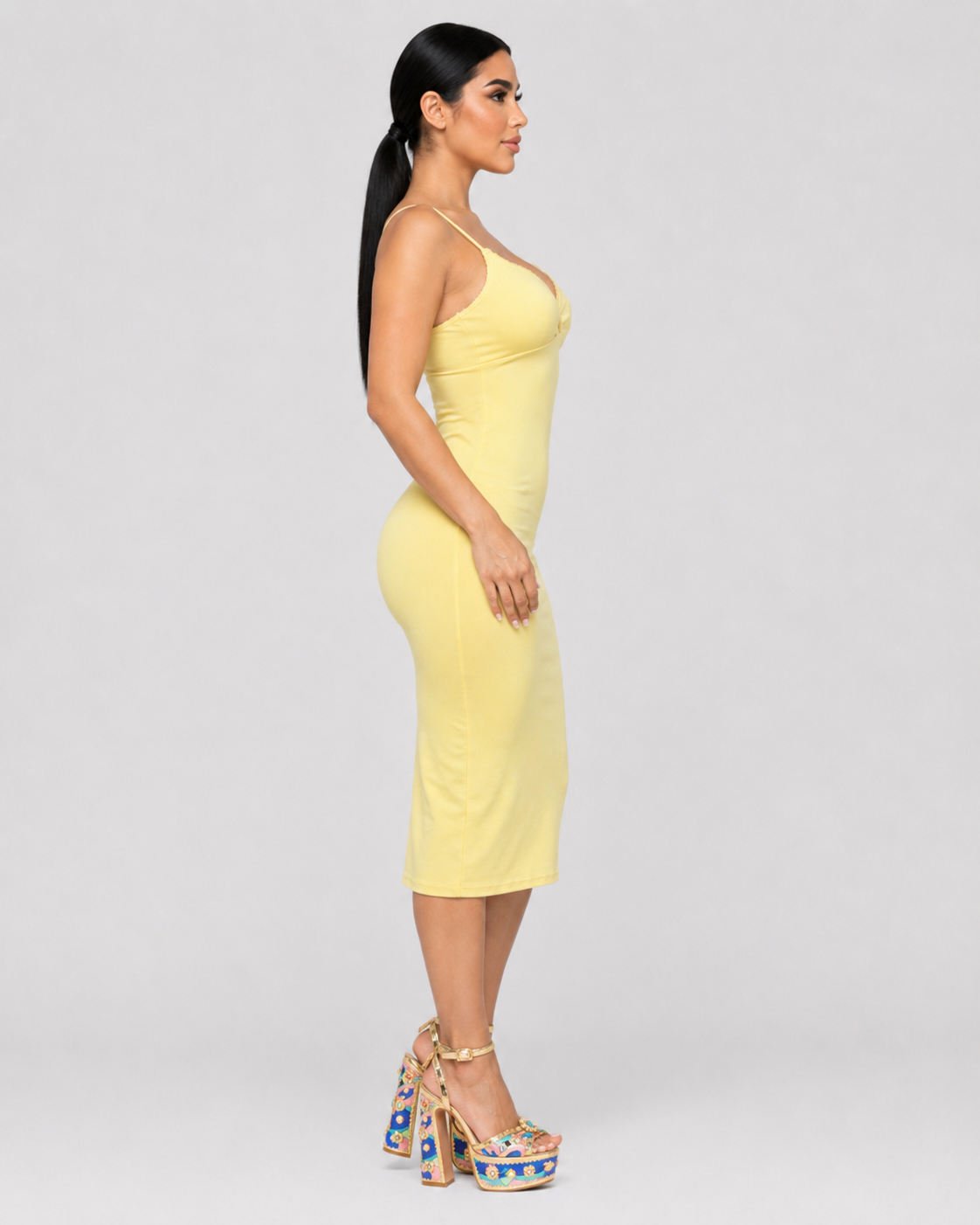 SOFT FOCUS RIBBED MIDI DRESS