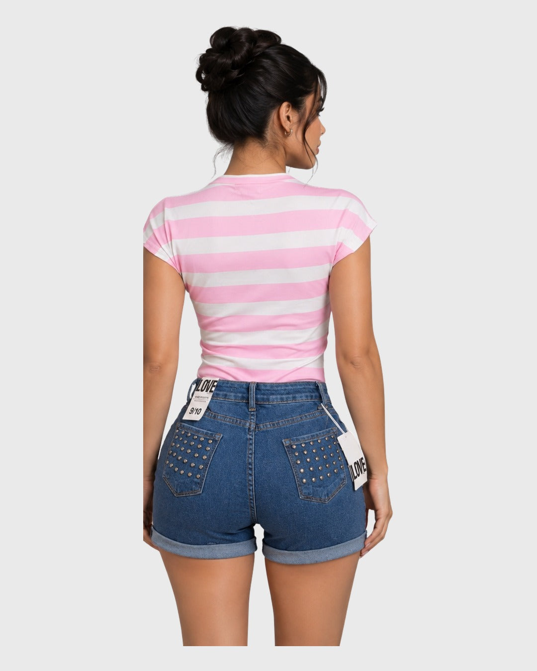 Weekend Stripe Top Rosado para mujer - vista posterior