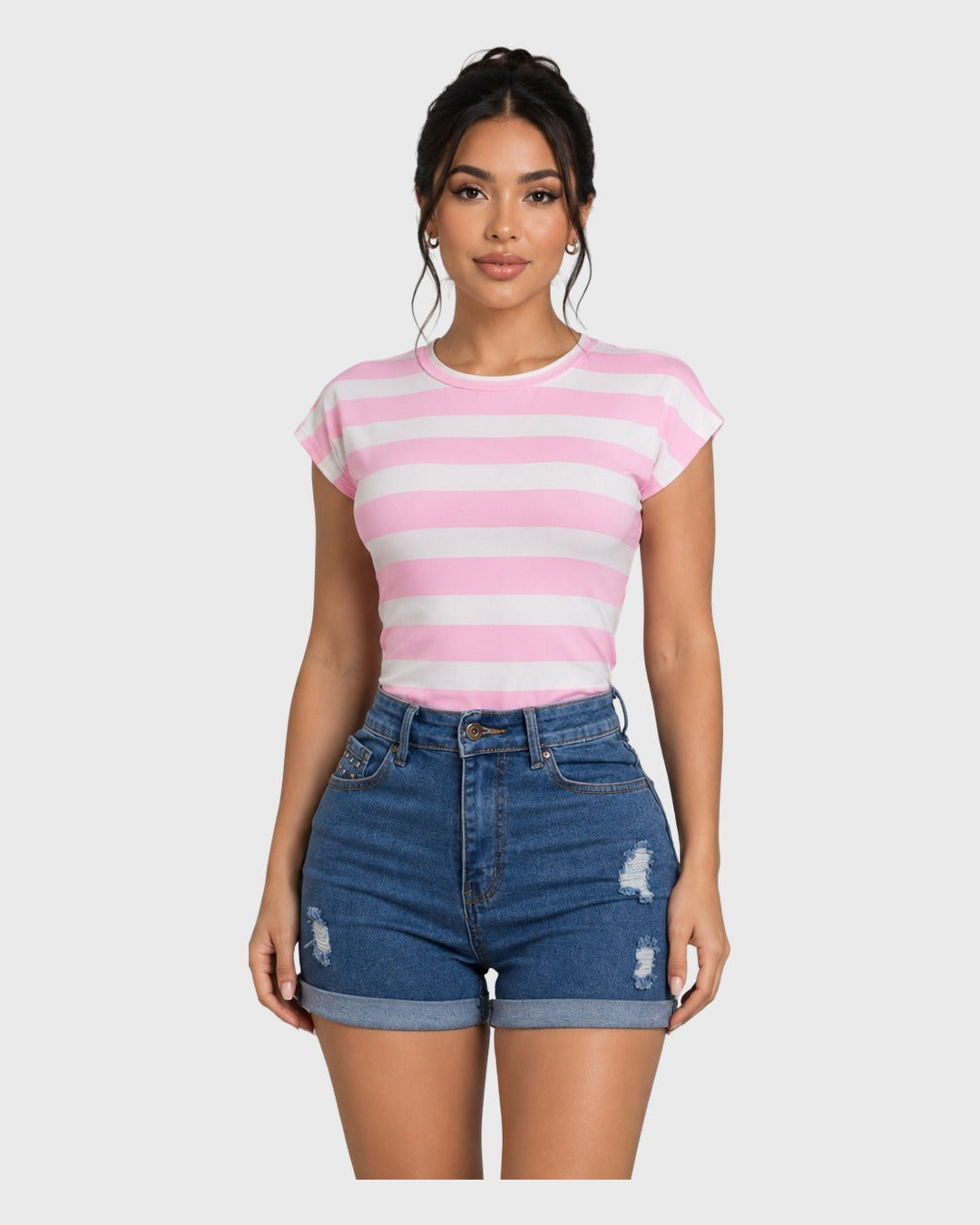 Weekend Stripe Top Rosado para mujer - vista frontal