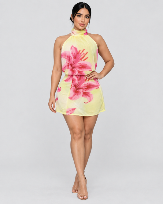 Vestido Corto Lilium - Amarillo Floral