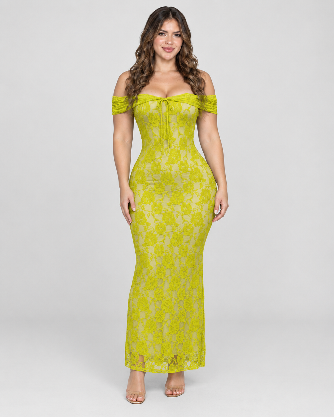 Vestido largo Citron Lace - Verde lima - Vista frontal