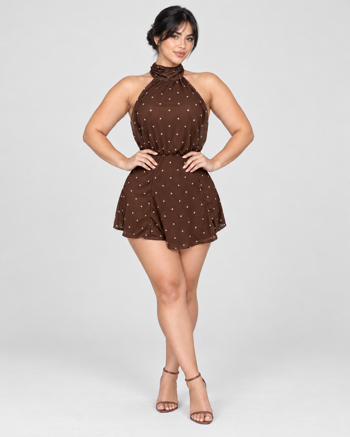 Vestido Corto Roselle Lace - Chocolate - Vista frontal