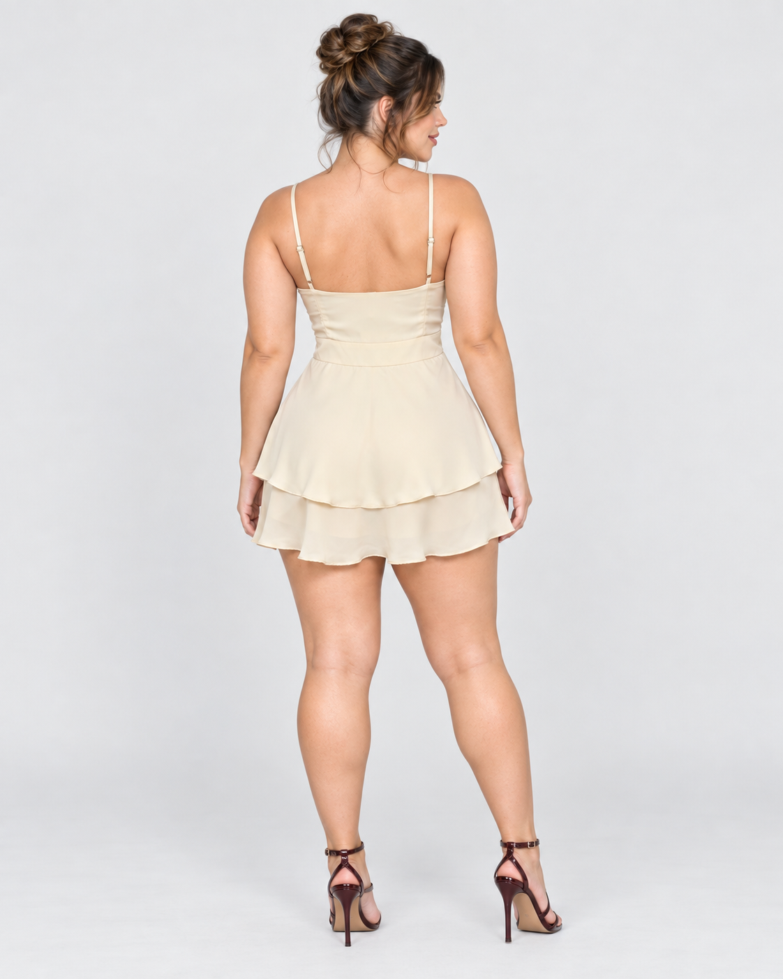 Vestido corto Marfil - Crema - Vista lateral