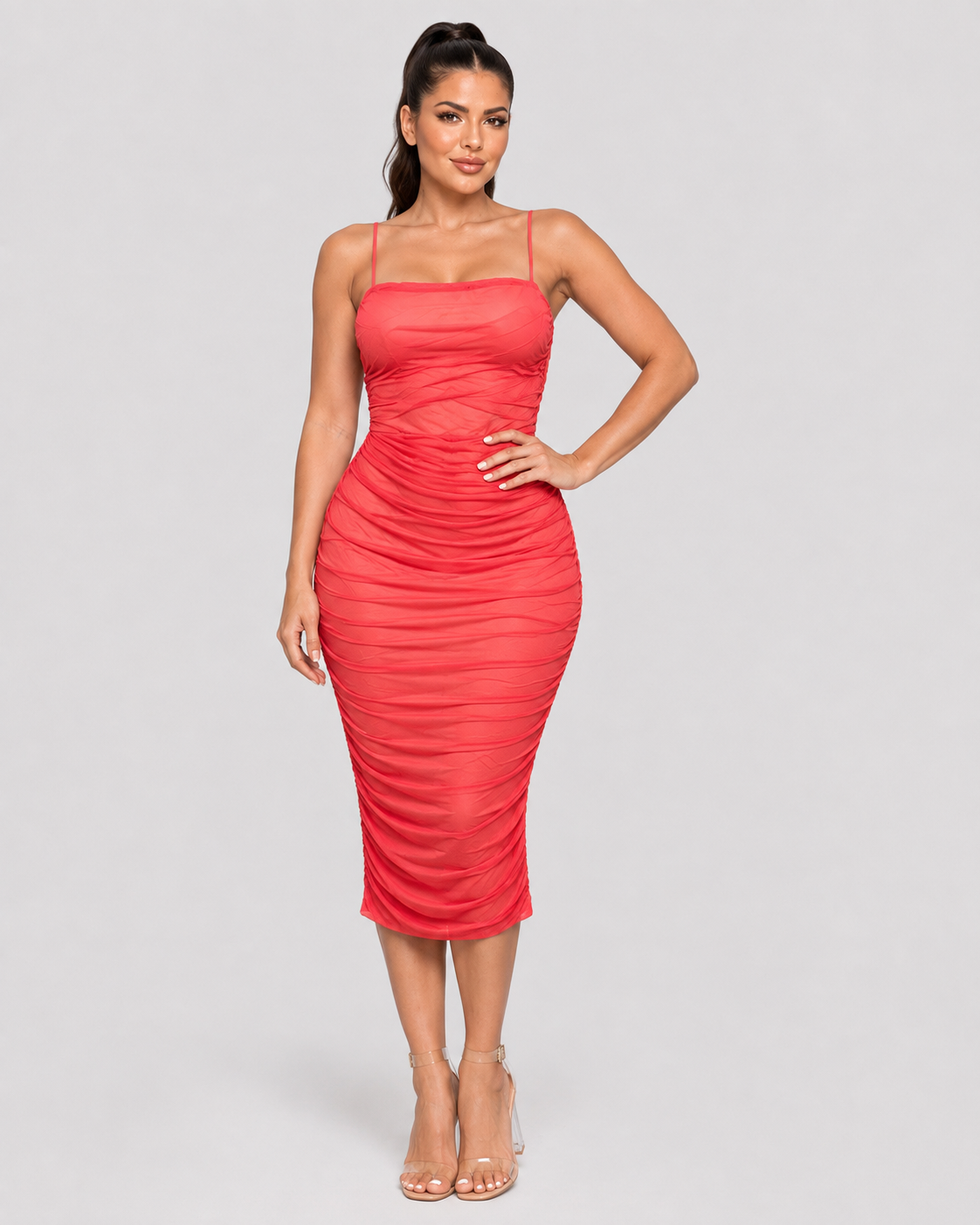MADE YOU LOOK RUCHED MIDI DRESS