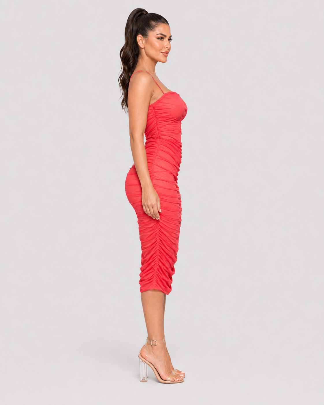 MADE YOU LOOK RUCHED MIDI DRESS
