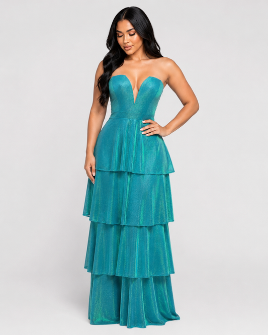 Vestido de Gala Cascade - Aqua