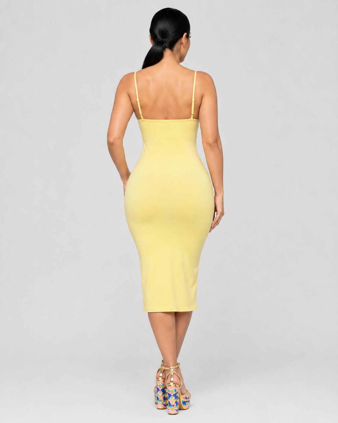 SOFT FOCUS RIBBED MIDI DRESS