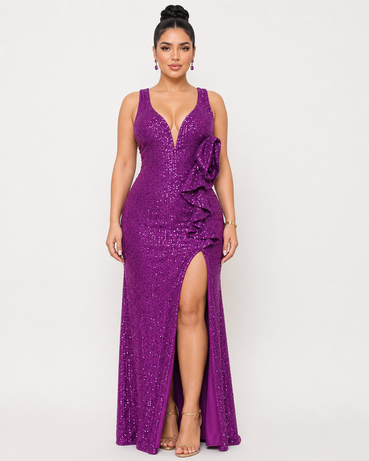 Vestido de Gala Fuchsia Ruffle - Magenta