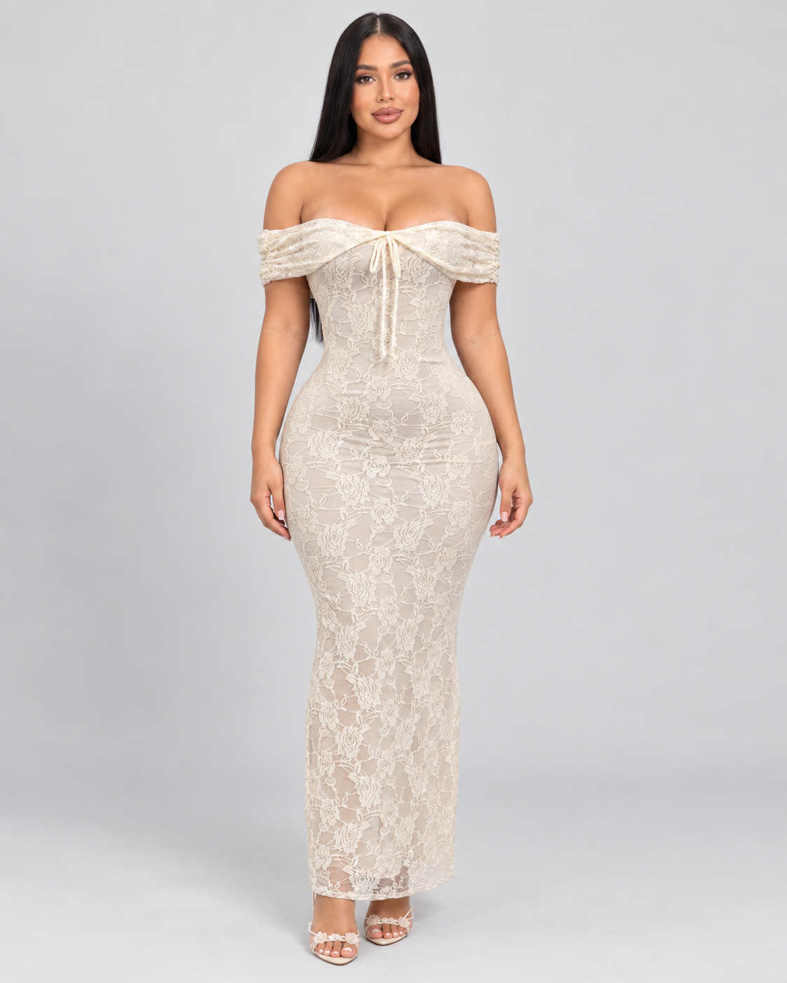 Vestido midi Ivory Lace - Marfil - Vista frontal