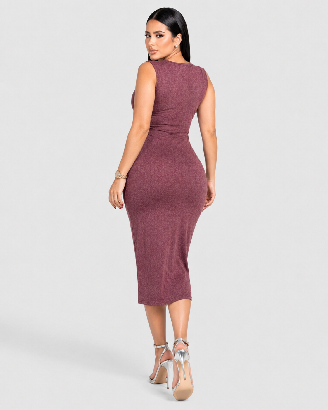 AFTER DARK RUCHED MIDI DRESS