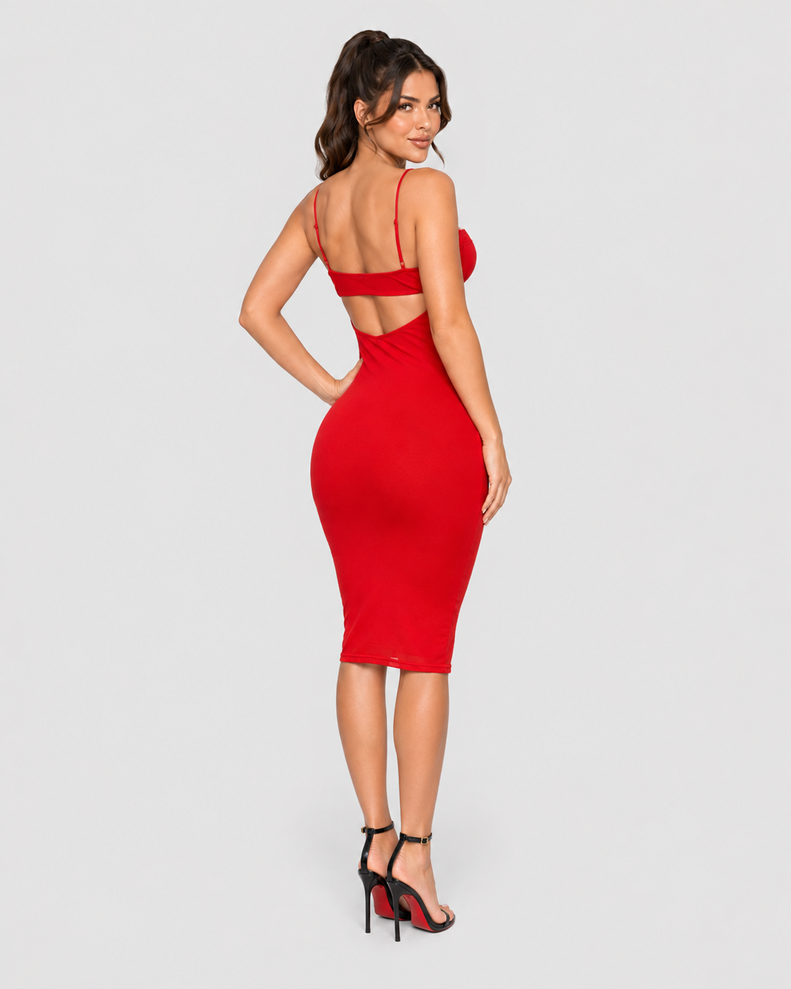 RED HOT LACE MIDI DRESS