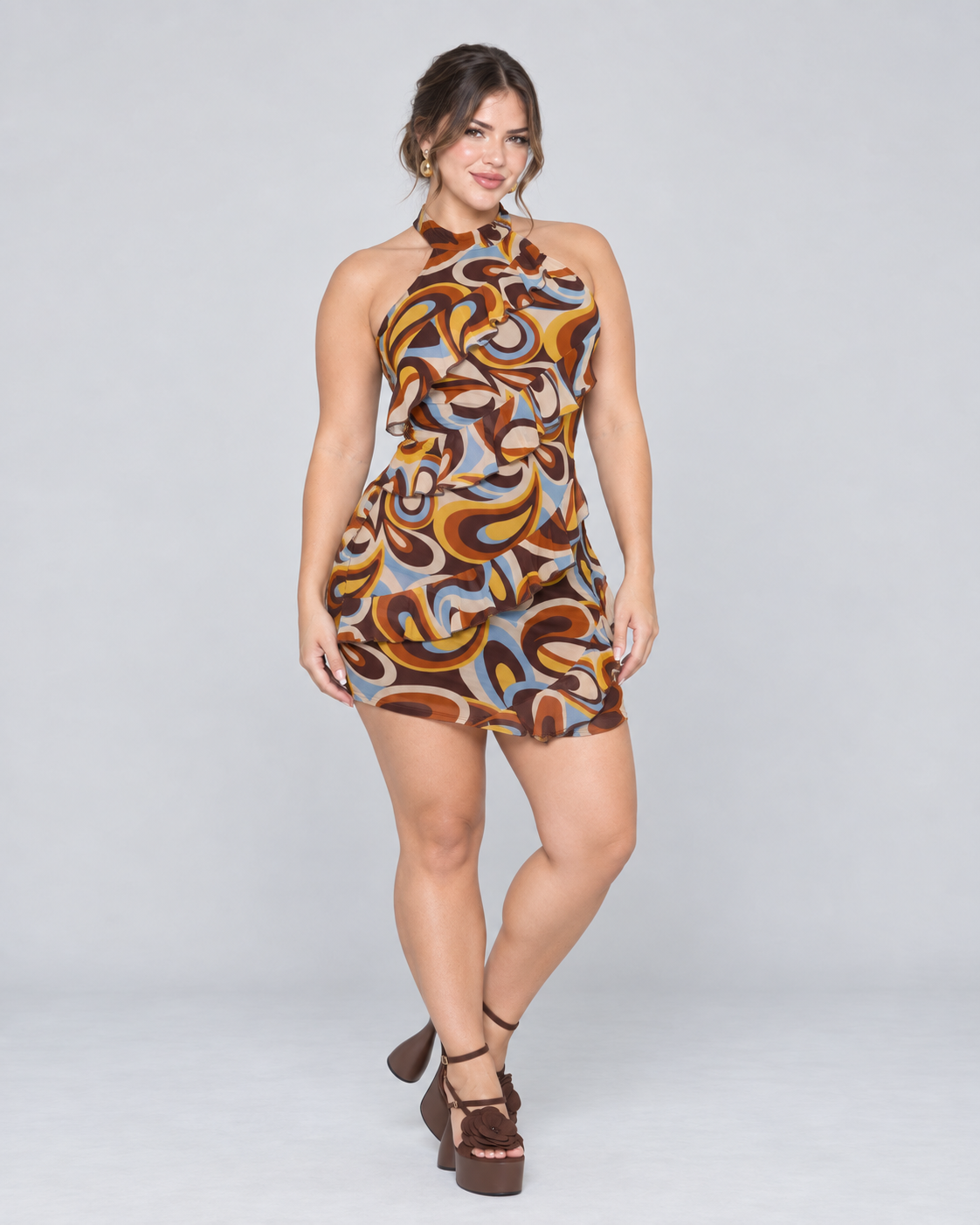 Vestido Corto Marea - Mostaza - vista frontal