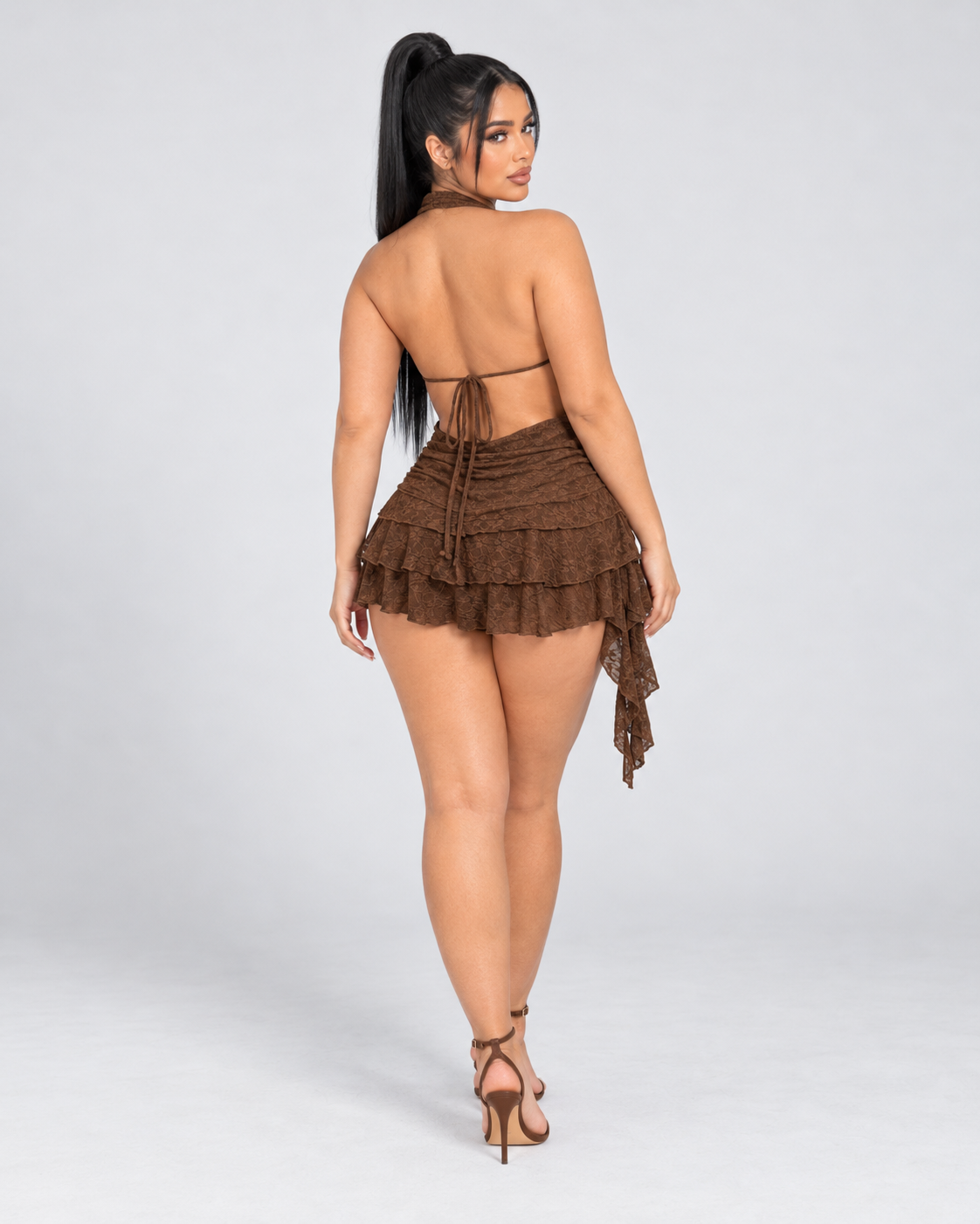Vestido Corto Roselle Lace - Chocolate