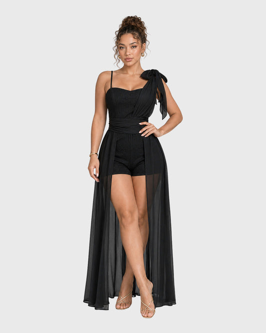 GRAND ENTRANCE CHIFFON ROMPER - BLACK