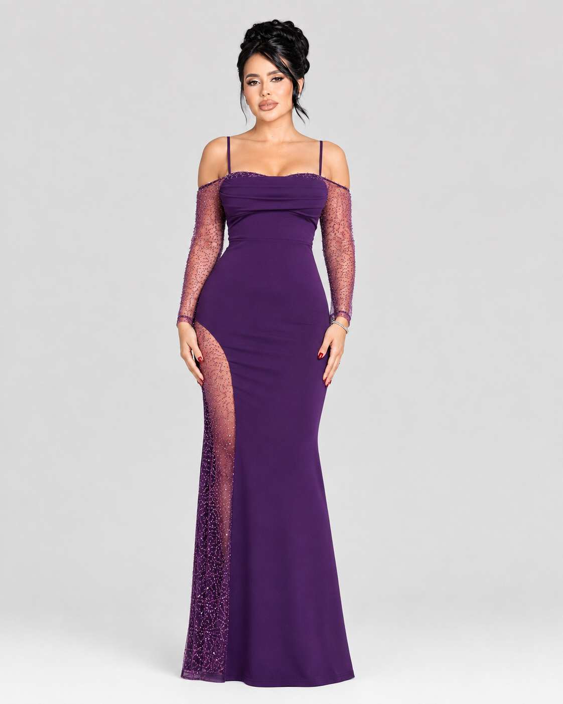 VIOLET BEADED - MORADO VESTIDO DE GALA