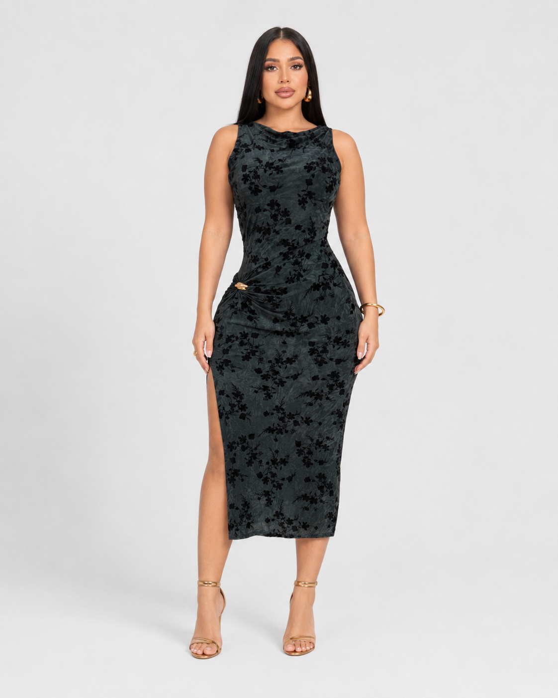 VESTIDO MIDI KAREN - NEGRO - Vista frontal