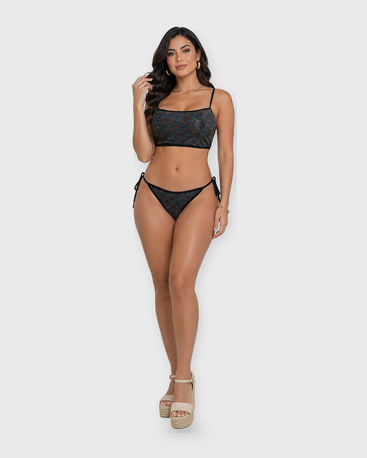 BLACK GLIMMER MESH BIKINI SET - vista frontal