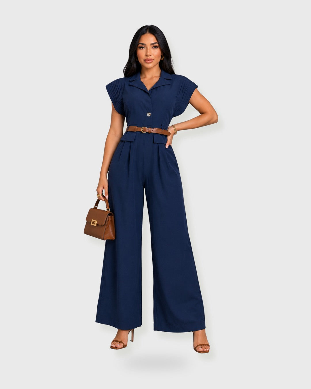 CITY MUSE BELTED JUMPSUIT Azul Marino - vista frontal
