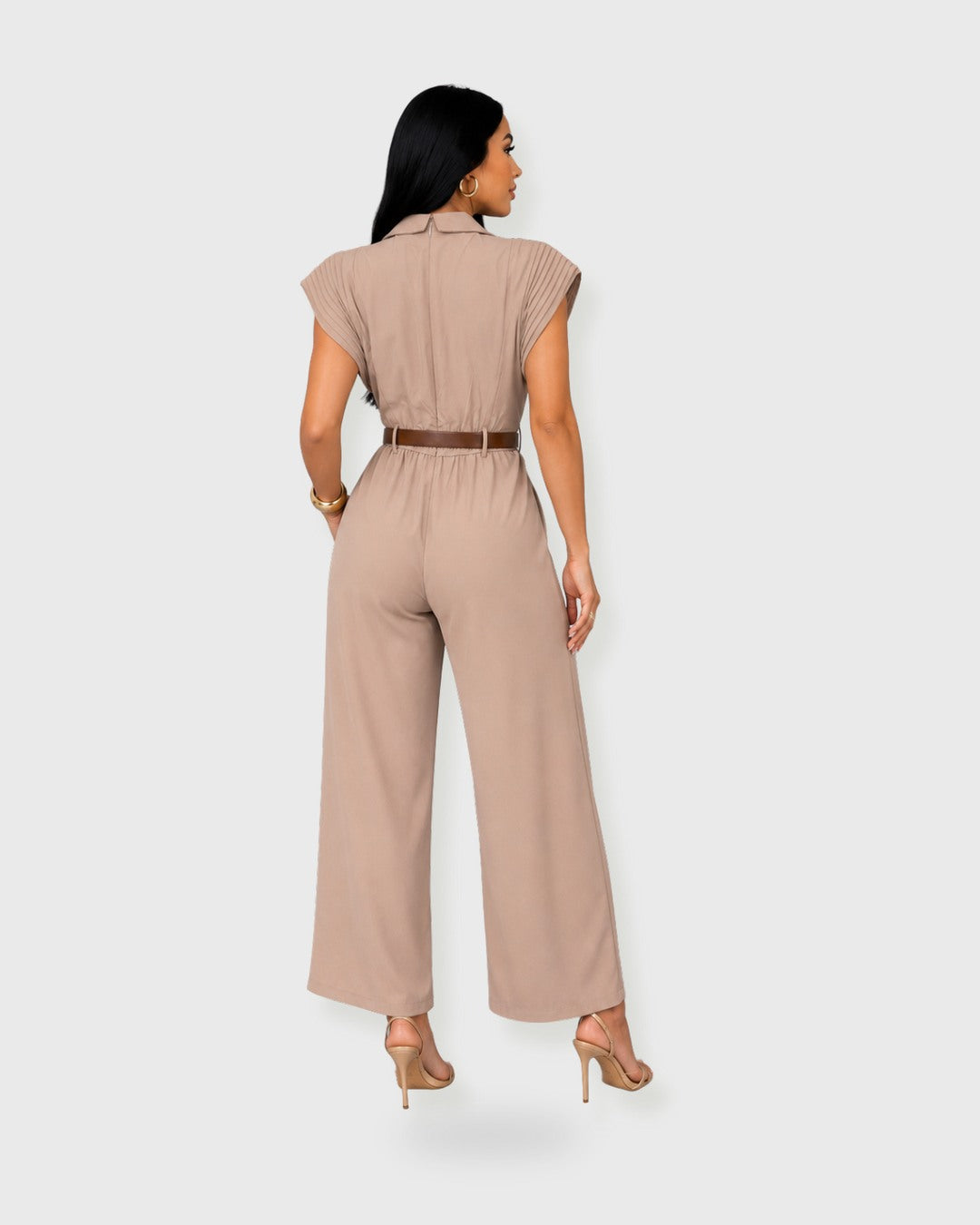 CITY MUSE BELTED JUMPSUIT Beige - vista posterior
