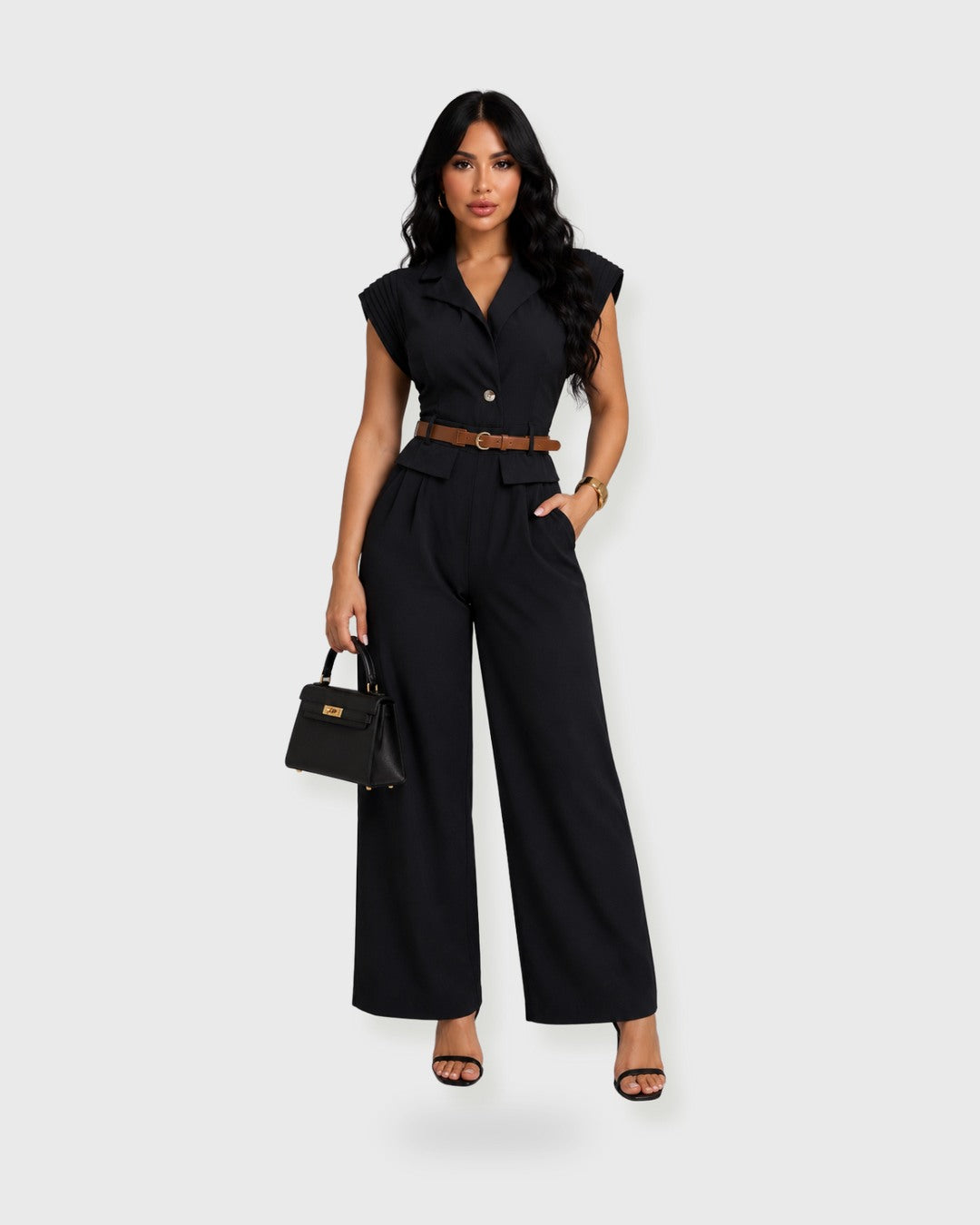 CITY MUSE BELTED JUMPSUIT Negro - vista frontal