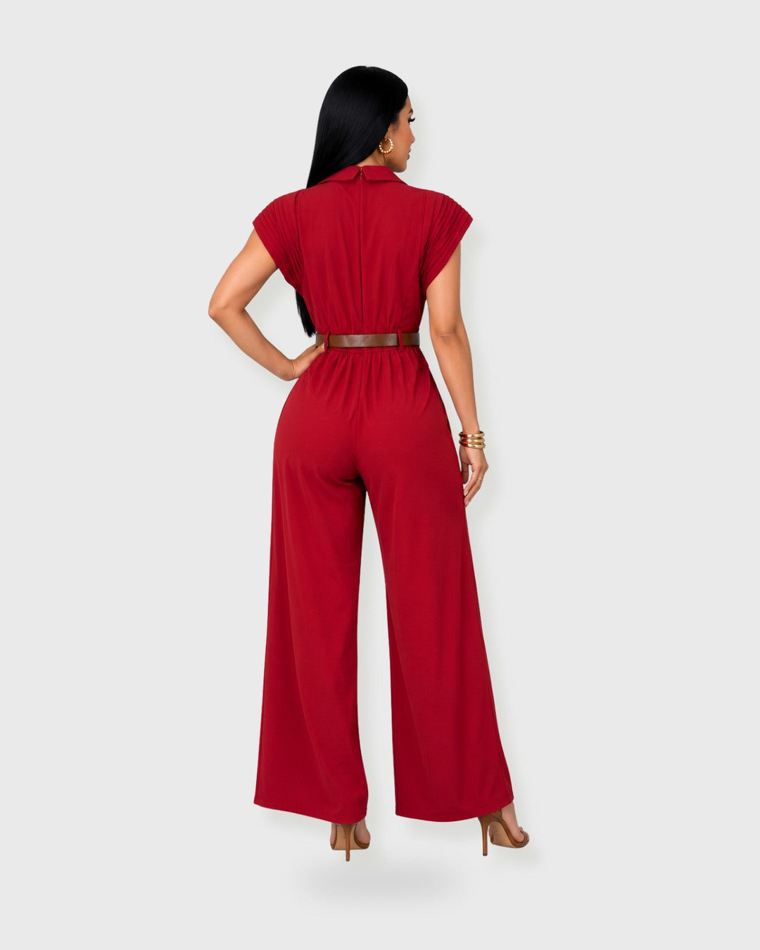 CITY MUSE BELTED JUMPSUIT Rojo - vista posterior