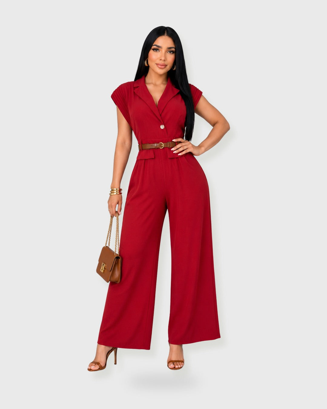 CITY MUSE BELTED JUMPSUIT Rojo - vista frontal