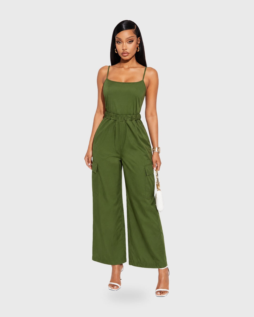 DAILY MOTION JUMPSUIT Verde Oliva - vista frontal