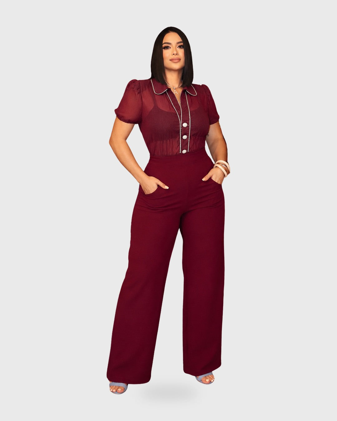 NOVA BELT JUMPSUIT Vino - vista frontal