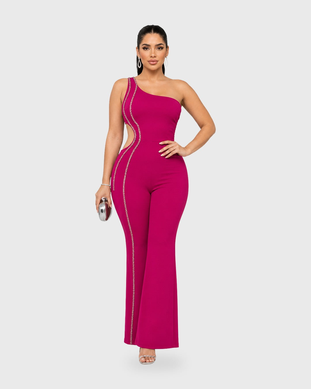 ONE-SHOULDER JUMPSUIT Magenta - vista frontal