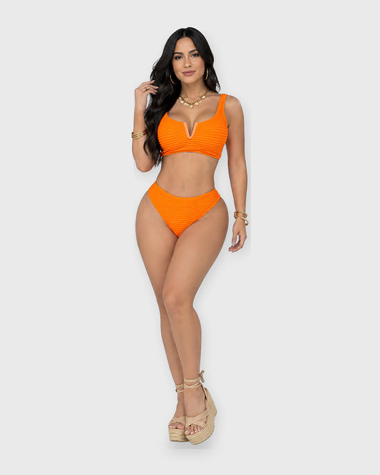 ORANGE SOLSTICE RIBBED BIKINI - vista frontal
