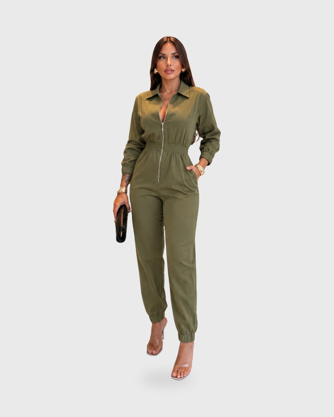 PURE MOTION JUMPSUIT Verde Oliva - vista frontal