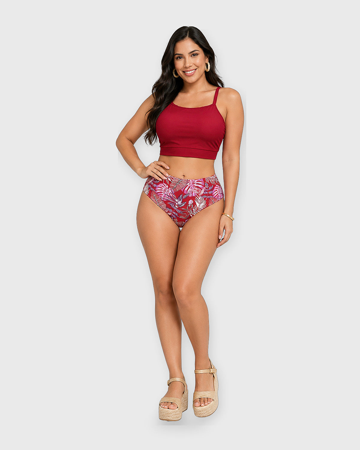 RED HIBISCUS SPORT BIKINI SET - vista frontal